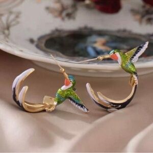Hummingbird Green Enamel Multicolor  Earrings
